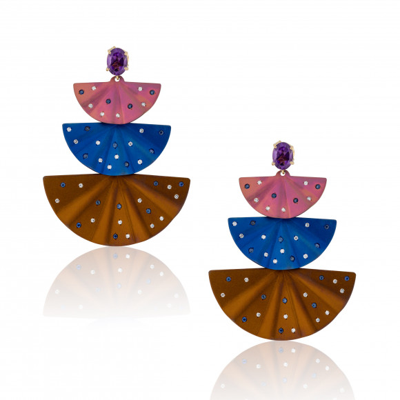 A.ER.MT0040_Anastasia Kessaris_Dancing Geisha Titanium Diamond and Sapphire Earrings